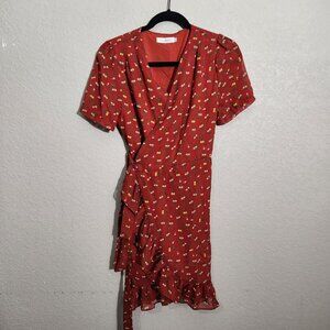 Grace & Chili Dress Red Floral Wrap Ruffle Fairy Floralcore  Cherry Peach